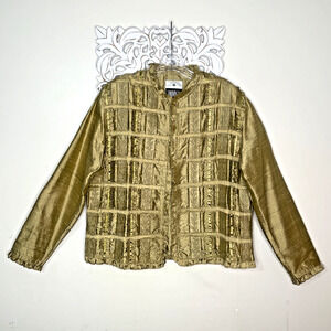 YAK MAGIK Jacket size MEDIUM 100% SILK Long Sleeves Open Front Beaded GOLD Rare